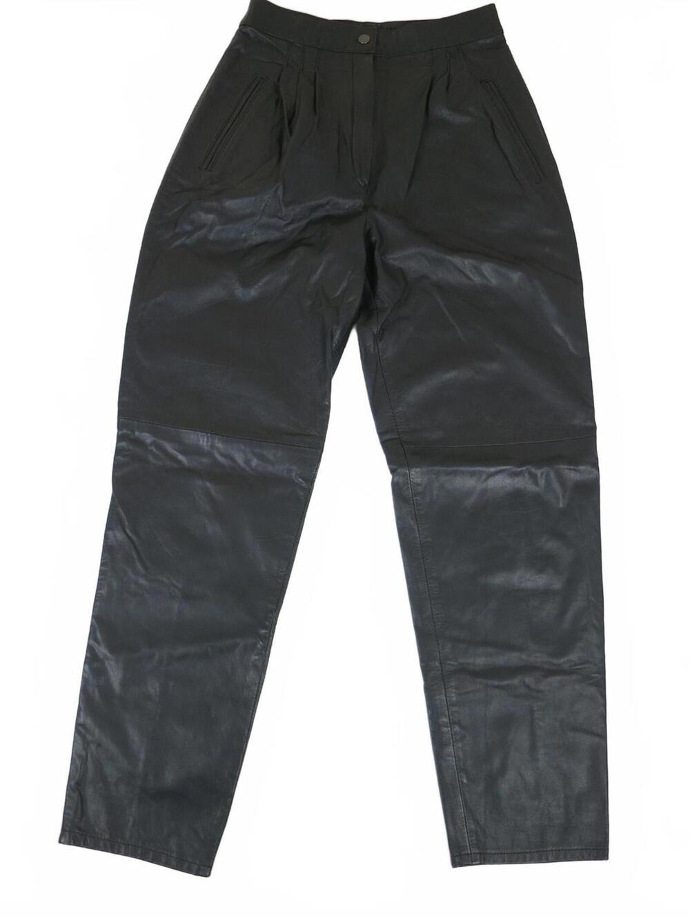 Pia Rucci Black Leather High Waisted Pleated Pants Size 6